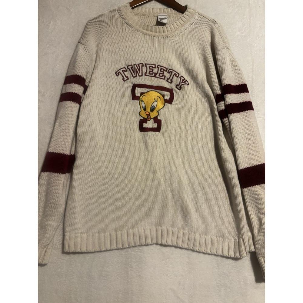 Vintage Tweety Bird Sweater Large 90s Warner Bros‎ Studio Store  Heavy Stripes